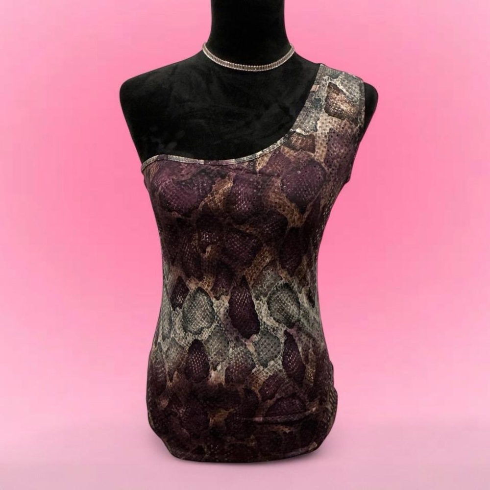 💜Poetry Snakeskin-Print One ShoulderTop